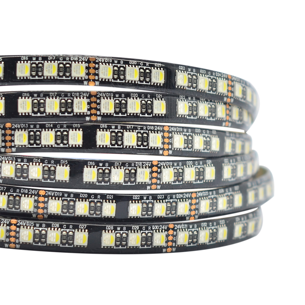 RGBW Multi Color LED Lights - 96LEDs/m 24V Black PCB LED Strip - 3000K/4000K/6000K White